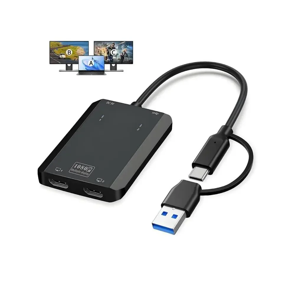USB 3.0 to Dual HDMI Adapter, Type C to HDMI Splitter for 2 Monitors, Double ...